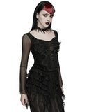 Punk Rave Womens Elegant Gothic Velvet & Mesh Lace Applique Blouse Top