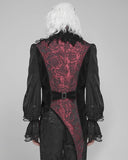Devil Fashion Mens Gothic Aristocrat Jacquard & Velvet Asymmetric Feathered Waistcoat Vest - Black & Red