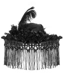 Eva Lady Womens Gothic Lolita Fringed Feather Rose Wide Brim Mourning Hat