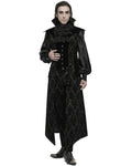 Punk Rave Mens Long Regency Gothic Flocked Velvet Damask Waistcoat Vest Black