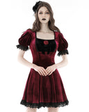 Dark In Love Womens Gothic Lolita Velvet Mini Evening Dress - Wine Red