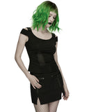 Punk Rave Womens Apocalyptic Gothic Studded Mesh Inset T-Shirt Top