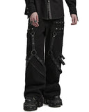 Punk Rave Mens Gothic Punk Wide Leg Mesh Panelled Pants - Black