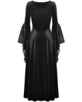 Dark In Love Long Gothic Velvet & Lace Applique Flared Sleeve Maxi Dress