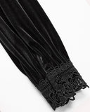 Punk Rave Womens Elegant Gothic Striped Velvet & Lace Applique Blouse Top - Black