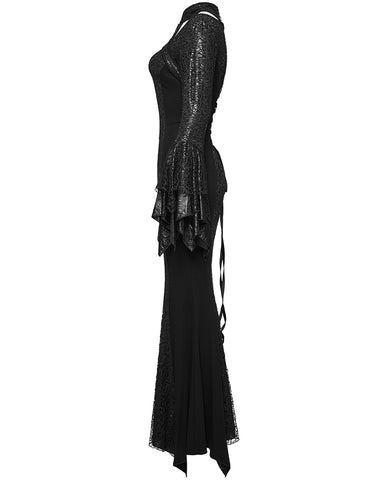 Punk Rave Womens Long Gothic Fitted Maxi Dress With Mesh Contrast - Bl Violent Delights Punk Rave Womens Long Gothic Fitted Maxi Dress With Mesh Contrast - Bl Violent Delights