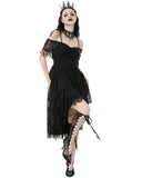 Dark In Love Womens Elegant Gothic Black Lace Off-Shoulder Evening Prom Dress
