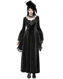 Dark In Love Long Gothic Velvet & Lace Applique Flared Sleeve Maxi Dress