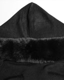 Punk Rave Daily Life Womens Plush & Faux Fur Hooded Winter Cloak - Black