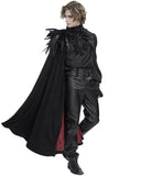 Devil Fashion Mens Gothic Rayvyn Feathered One-Shoulder Cloak Cape - Black & Red