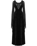 Punk Rave Womens Long Gothic Velvet Mesh Sleeve Flowered Maxi Dress