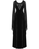 Punk Rave Womens Long Gothic Velvet Mesh Sleeve Flowered Maxi Dress