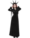 Dark In Love Long Gothic Velvet  Maxi Dress With Faux Fur & Mesh Trim