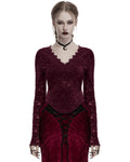 Punk Rave Womens Elegant Floral Lace V-Neck Top - Red