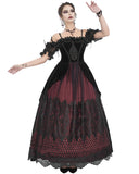 Eva Lady Dark Devore Gothic Velvet & Lace Wedding Dress - Black & Red