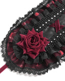 Devil Fashion Womens Gothic Lolita Rose Embellished Fascinator Headpiece - Black & Red
