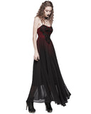 Punk Rave Daily Life Long Gothic Lace Applique Maxi Dress - Red & Black Gradient