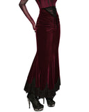 Punk Rave Daily Life Womens Long Gothic Velvet Ruched Split Waist Skirt - Red