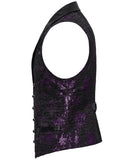 Punk Rave Mens Dark Gothic Skull Jacquard Waistcoat Vest Top Purple & Black