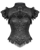 Dark In Love Womens Gothic Jacquard & Lace Keyhole Blouse Top