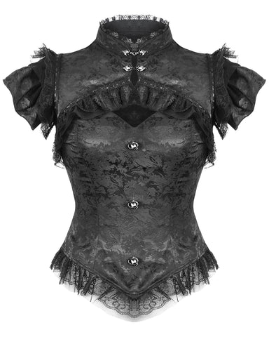 Dark In Love Womens Gothic Jacquard & Lace Keyhole Blouse Top