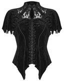 Punk Rave Womens Gorgeous Gothic Embossed Rose Velvet & Lace Blouse Top