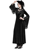 Dark In Love Long Gothic Velvet & Lace Applique Flared Sleeve Maxi Dress