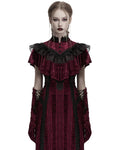 Punk Rave Daily Life Womens Long Gothic Crushed Velvet & Lace Bolero Cape - Red
