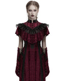 Punk Rave Daily Life Womens Long Gothic Crushed Velvet & Lace Bolero Cape - Red