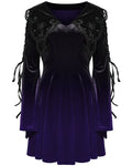 Punk Rave Womens Gothic Velvet Mini Dress With Oversize Embellished Collar - Purple & Black Gradient