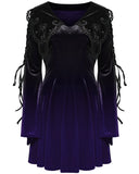 Punk Rave Womens Gothic Velvet Mini Dress With Oversize Embellished Collar - Purple & Black Gradient