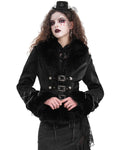 Devil Fashion Womens Gothic Punk Chained Fur Trim Velvet Winter Jacket