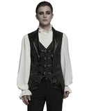 Punk Rave Mens Dark Victorian Gothic Damask Jacquard Waistcoat Vest - Black