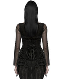 Punk Rave Womens Elegant Gothic Velvet & Mesh Lace Applique Blouse Top