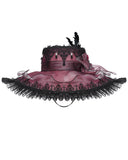 Devil Fashion Womens Baroque Gothic Rose Wide Brim Mourning Hat - Red & Black