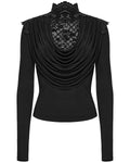 Punk Rave Daily Life Womens Elegant Gothic Swing Collar Lace Inset Top