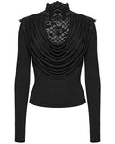Punk Rave Daily Life Womens Elegant Gothic Swing Collar Lace Inset Top