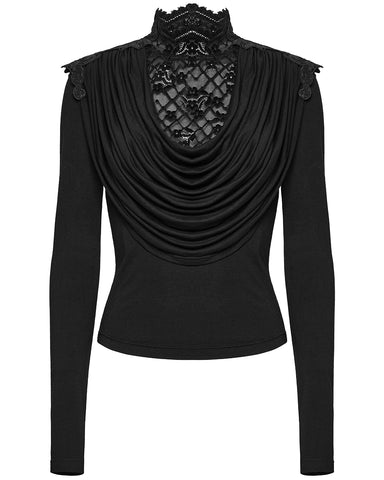 Punk Rave Daily Life Womens Elegant Gothic Swing Collar Lace Inset Top