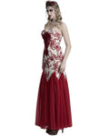 Punk Rave Womens Long Gothic Floral Sequined Wedding Prom Dress - White & Red