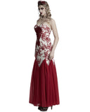 Punk Rave Womens Long Gothic Floral Sequined Wedding Prom Dress - White & Red