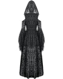 Dark In Love Womens Gothic Sorceress Sheer Floral Mesh Hooded Gown Dress