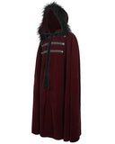 Devil Fashion Mens Long Gothic Hooded Cloak Coat Red Velvet Faux Fur Steampunk