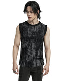 Punk Rave Mens Apocalyptic Gothic Broken Knit Tank Top Vest - Distressed Grey & Black