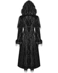 Punk Rave Womens Long Gothic Damask & Faux Fur Hooded Coat