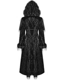 Punk Rave Womens Long Gothic Damask & Faux Fur Hooded Coat