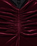 Punk Rave Daily Life Womens Long Gothic Velvet Ruched Split Waist Skirt - Red