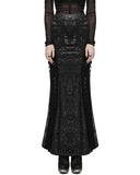 Punk Rave Long Textured Floral Tribute Casket Maxi Skirt - Black