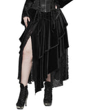 Punk Rave Plus Size Bohemian Gothic Asymmetric Velvet & Baroque Lace Maxi Skirt