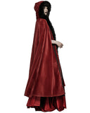 Punk Rave Womens Gothic Hooded Cloak - Red & Black