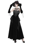Eva Lady Womens Long Victorian Gothic Velvet & Lace Fringed Ballgown Dress